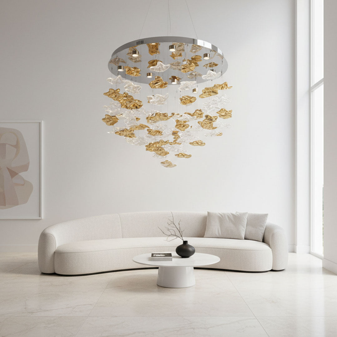 ثريا حجرية فاخرة ZINSA موديل YJ69018 - كريستال وذهبي 600x2000 مم