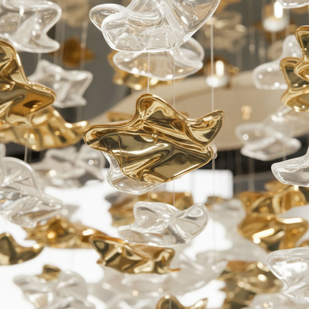 ثريا حجرية فاخرة ZINSA موديل YJ69018 - كريستال وذهبي 600x2000 مم