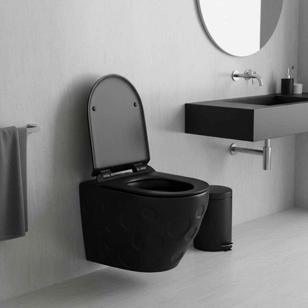 كرسي حمام جداري أسود Flagon D-4175W/BK