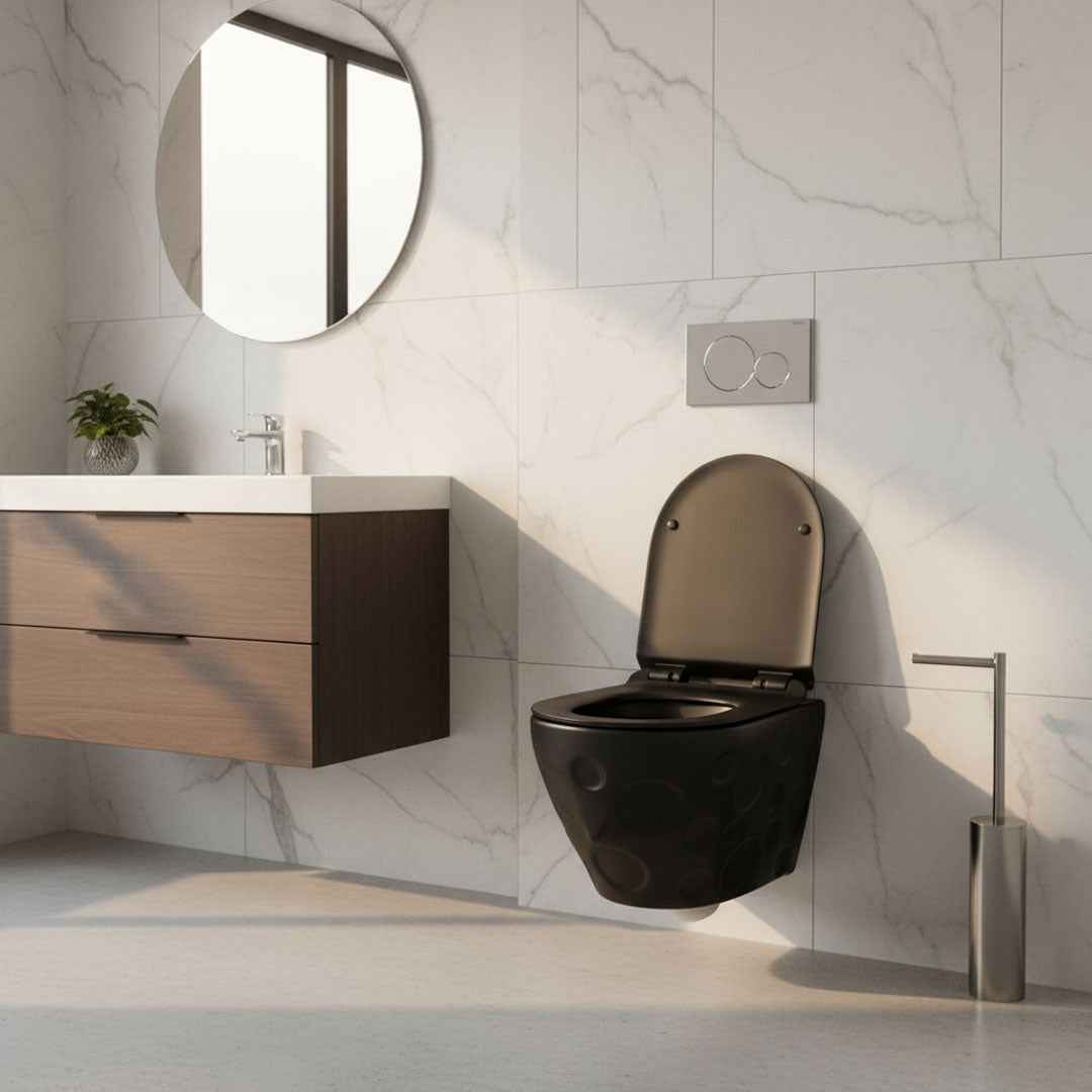 كرسي حمام جداري أسود Flagon D-4175W/BK