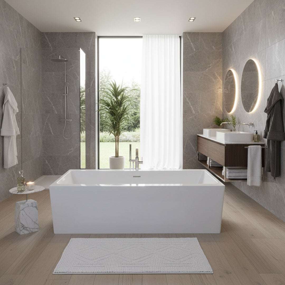 بانيو ديكور أبيض فلاقون 170×75 سم - فوق البلاط موديل D-9001T