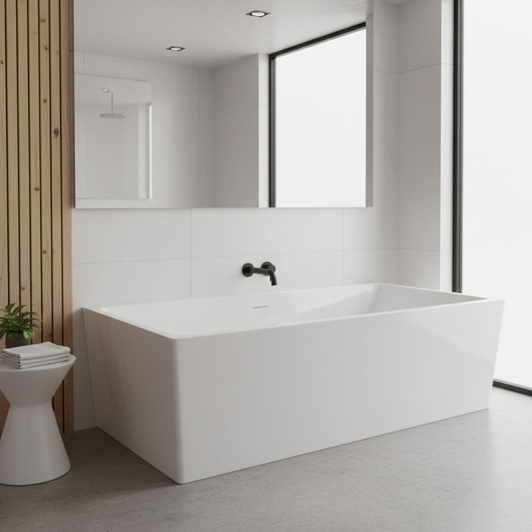 بانيو ديكور أبيض فلاقون 170×75 سم - فوق البلاط موديل D-9001T