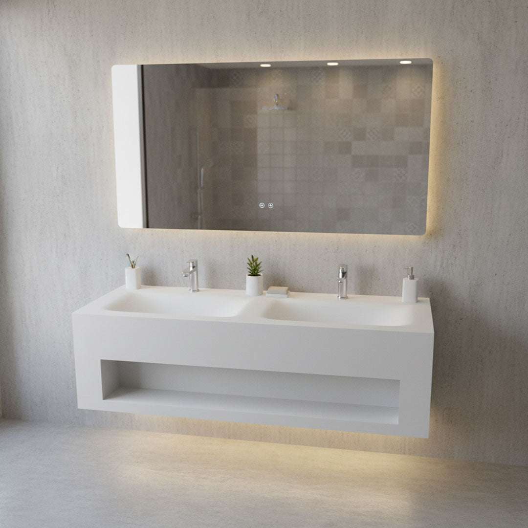 مغسلة حوضين بورسلان فاخرة Flagon 120 سم - أبيض WH-2566