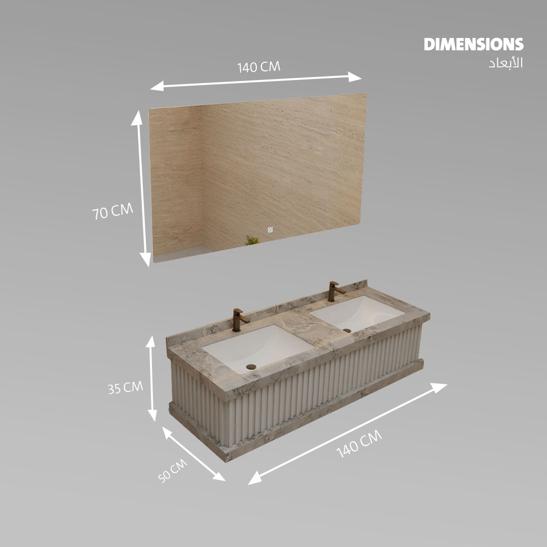 مغسلة بورسلان فلاقون 140 سم - حوض حمام فاخر رصاصي موديل SR-1728