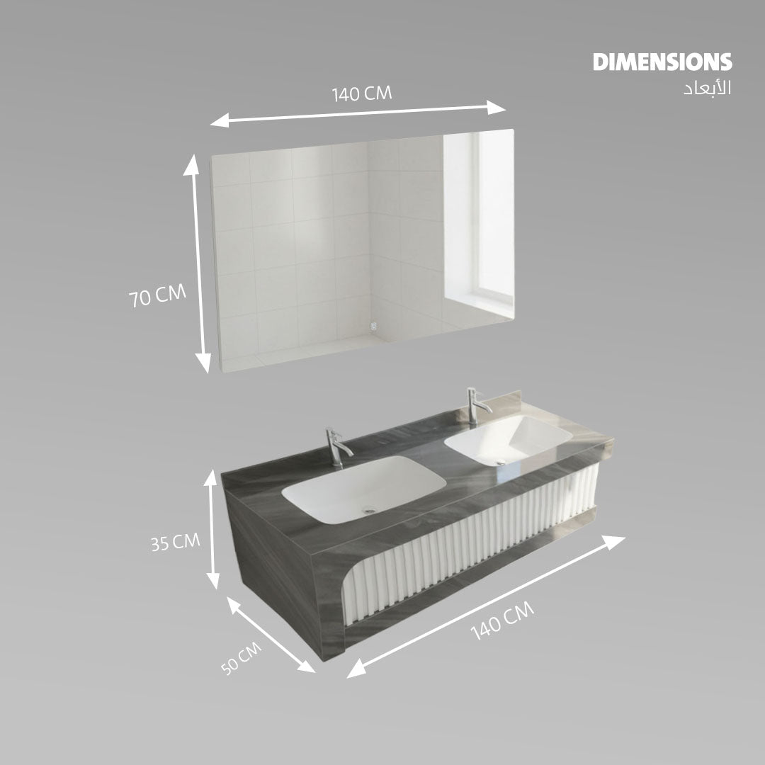مغسلة بورسلان FLAGON 140 سم - حوض حمام فاخر أبيض FL37
