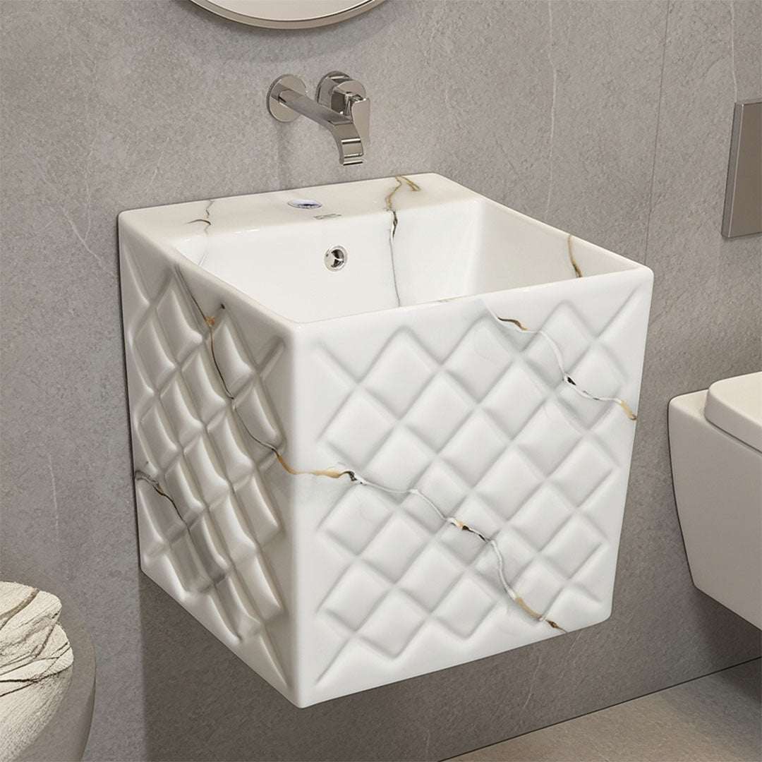 حوض مغسلة جداري مرخم فلاقون P-7074W - أبيض