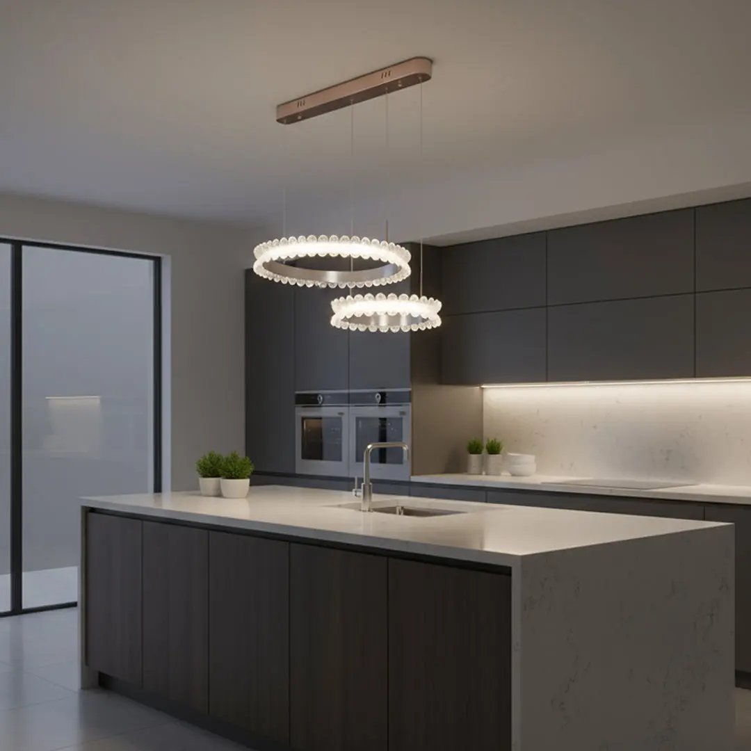 ثريا علاقي ليد BOQATI 90W - تصميم عصري بحلقتين 60+40 سم - Zinco