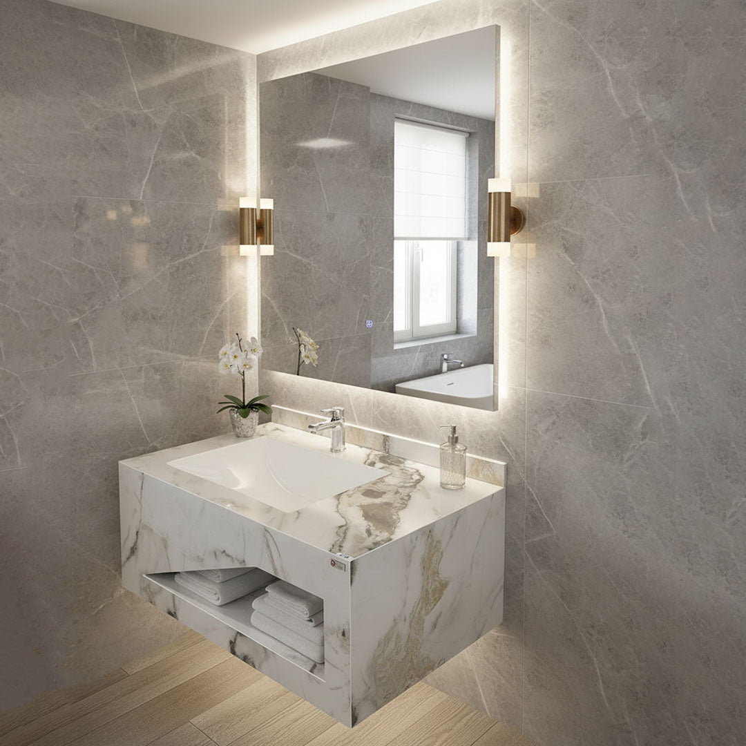 مغسلة حمام BAQATI بورسلان أبيض مرخم موديل 1344-80 - حوض واحد