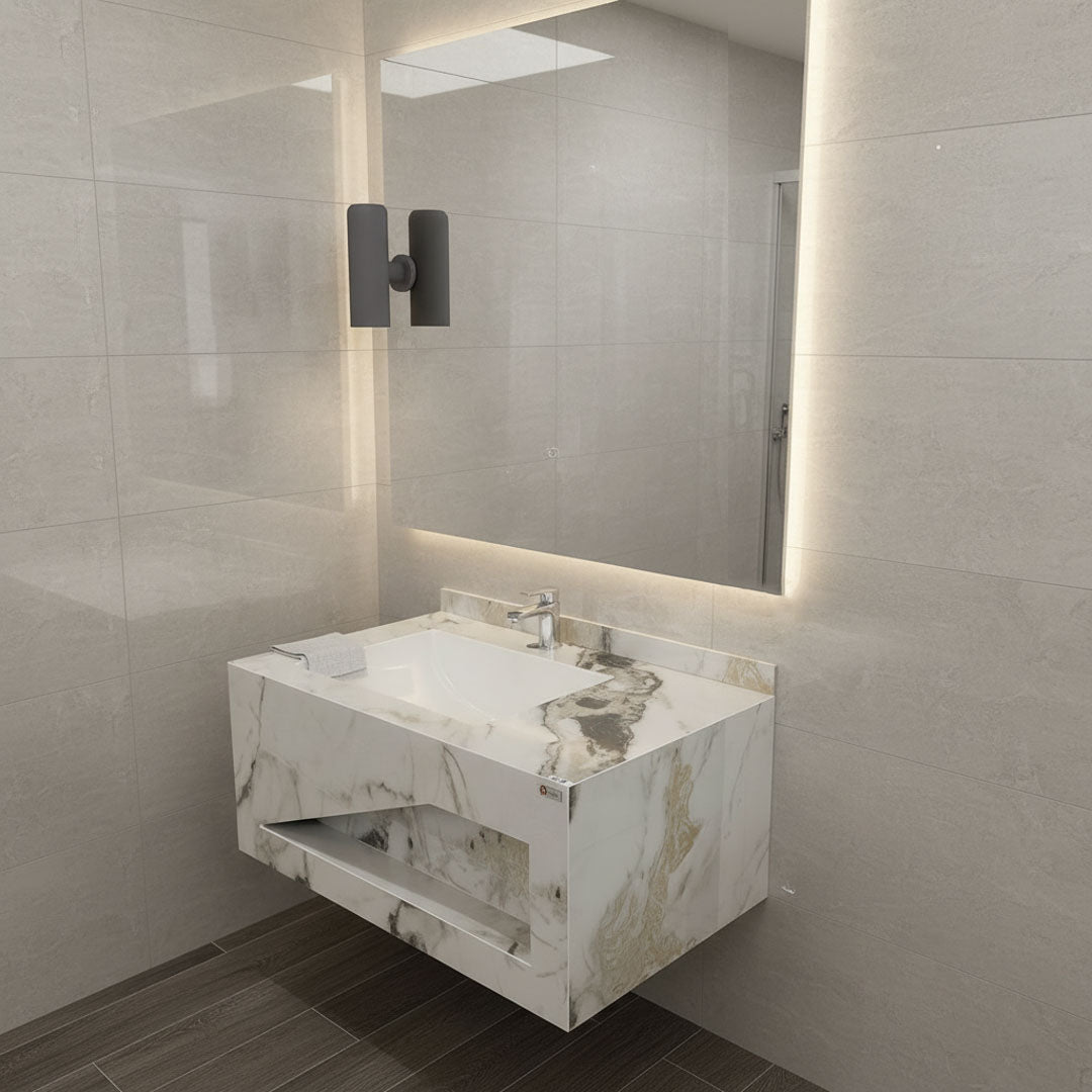 مغسلة حمام BAQATI بورسلان أبيض مرخم موديل 1344-80 - حوض واحد