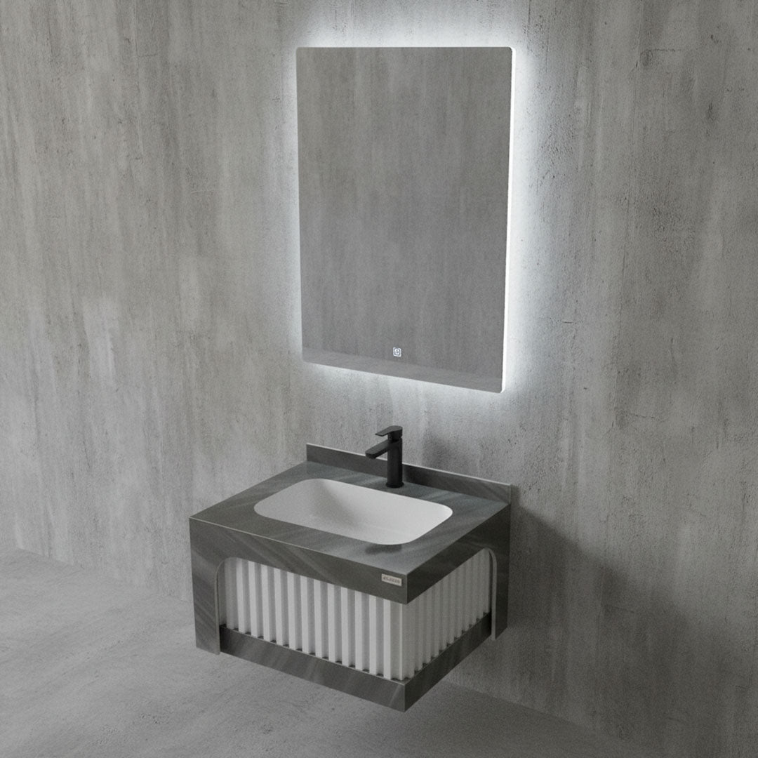 مغسلة بورسلان فلاقون 60 سم أبيض مع رمادي - حوض حمام فاخر موديل FL37