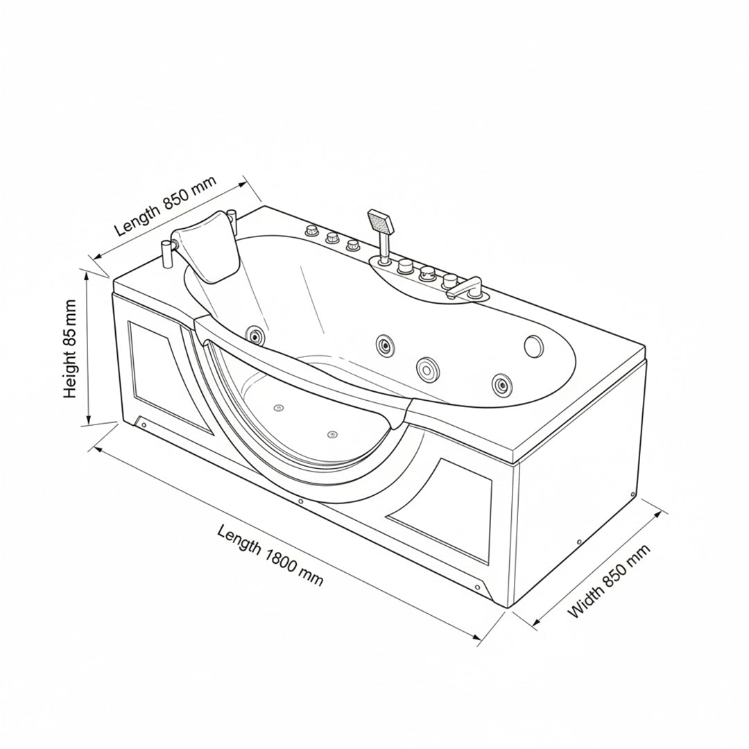 جاكوزي أبيض مستطيل ZINCO/FLAGON ZS-8578 - 850×1800×650 مم