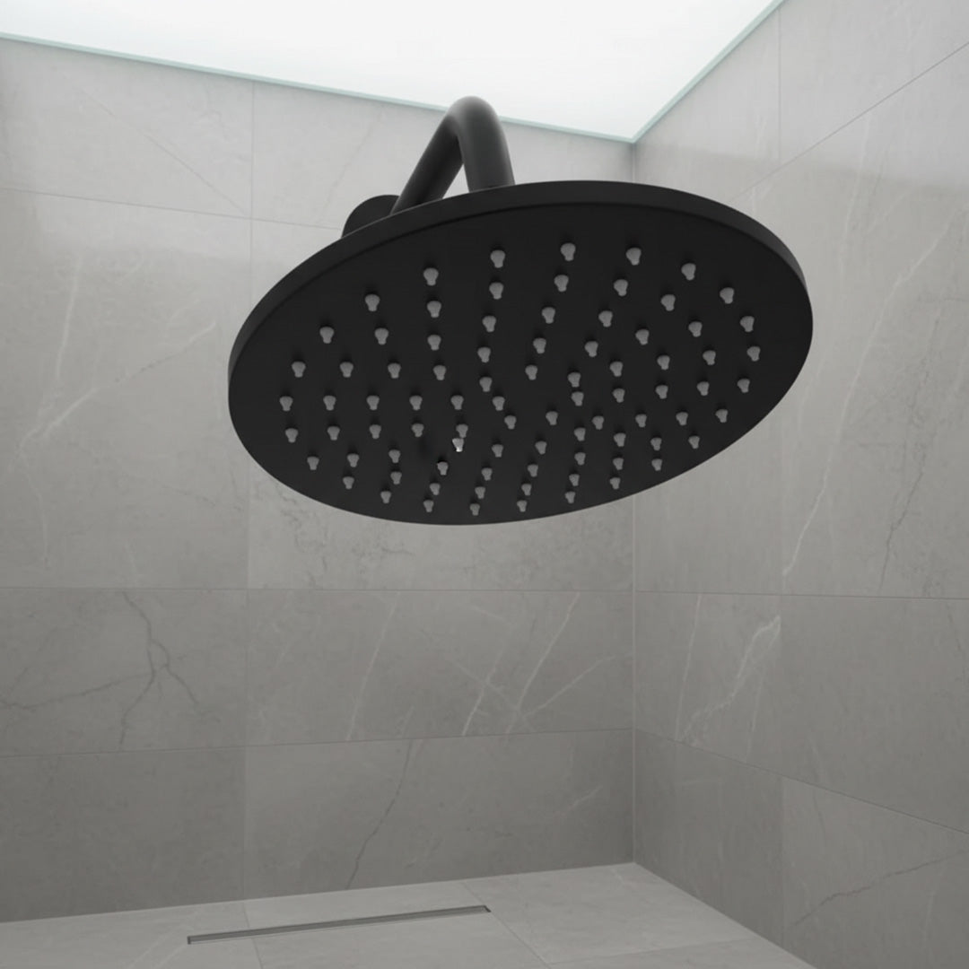 رأس دش مطري FLAGON دائري أسود فاخر - استيل 304 مقاس 25 سم