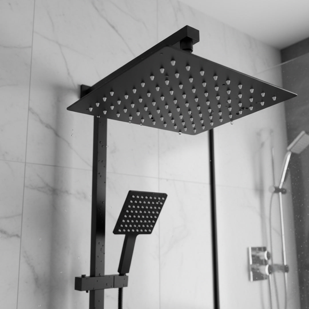 رأس دش مطري FLAGON مربع أسود - استيل 304 مقاس 25 سم