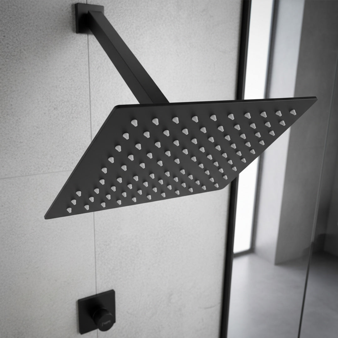 رأس دش مطري FLAGON مربع أسود - استيل 304 مقاس 30 سم