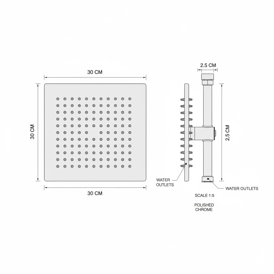 رأس دش مطري FLAGON مربع ذهبي فاخر - استيل 304 مقاس 30 سم