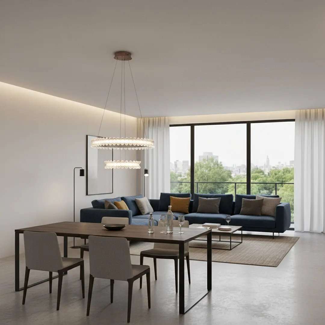 ثريا علاقي ليد BOQATI 90W - تصميم عصري بحلقتين 60+40 سم - Zinco