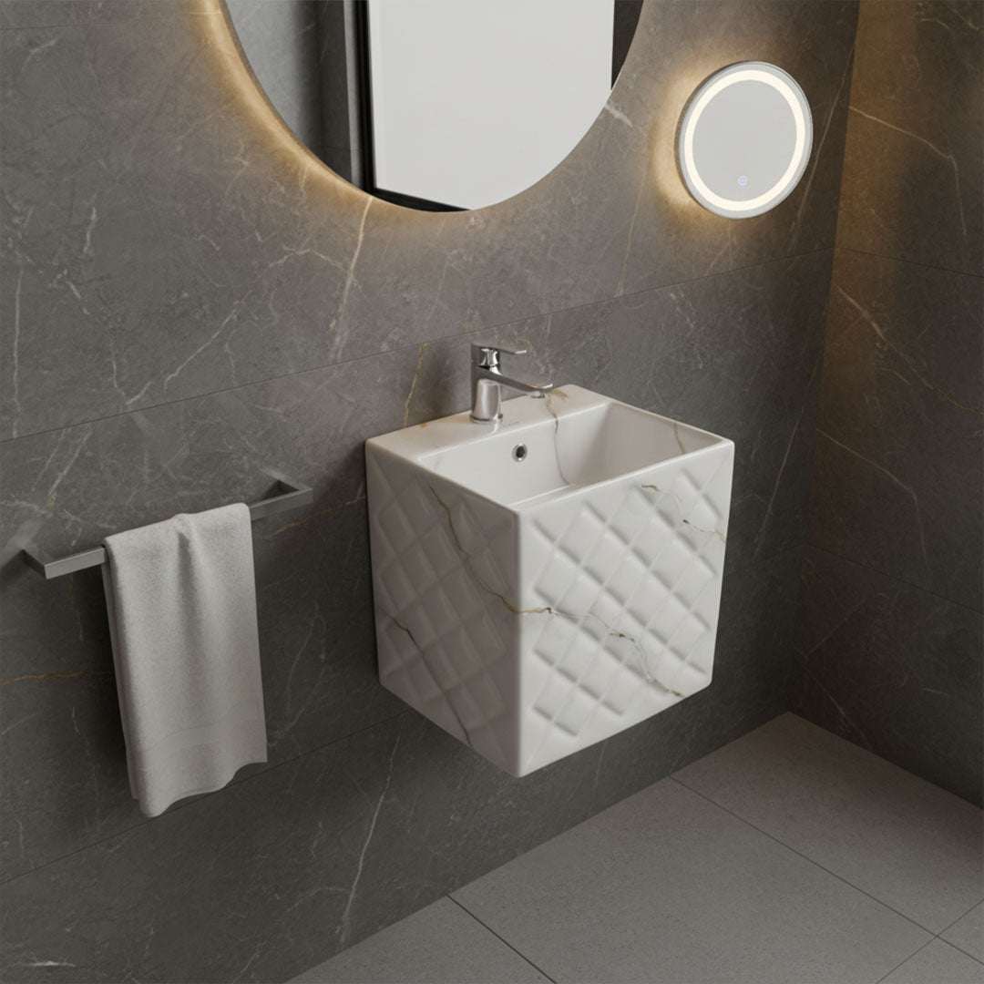 حوض مغسلة جداري مرخم فلاقون P-7074W - أبيض