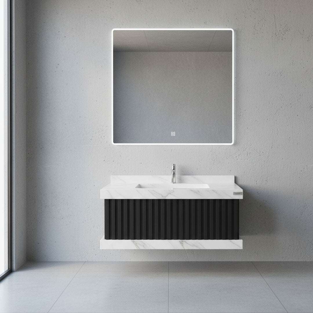 مغسلة بورسلان فلاقون 80 سم مع مرآة - حوض حمام فاخر أبيض SR-1726