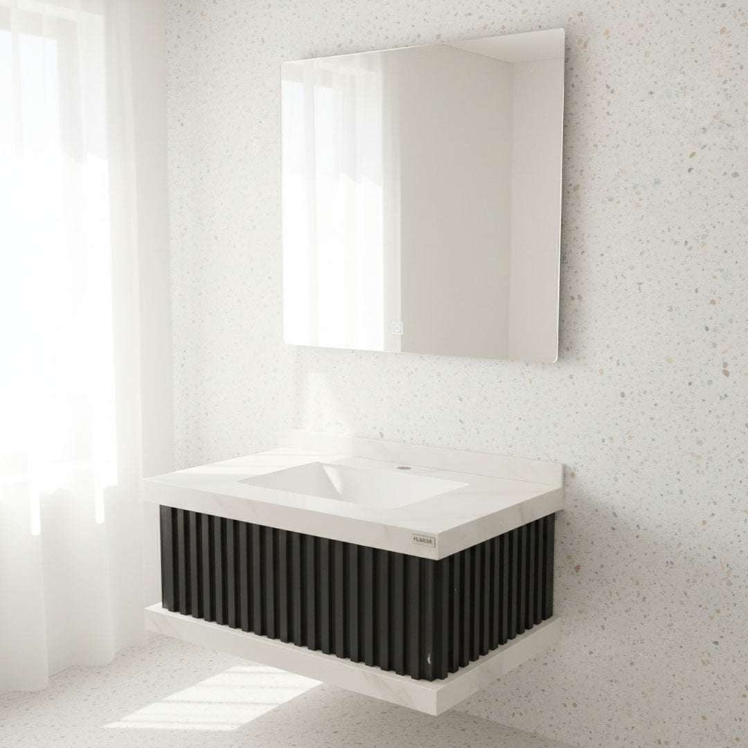 مغسلة بورسلان فلاقون 80 سم مع مرآة - حوض حمام فاخر أبيض SR-1726