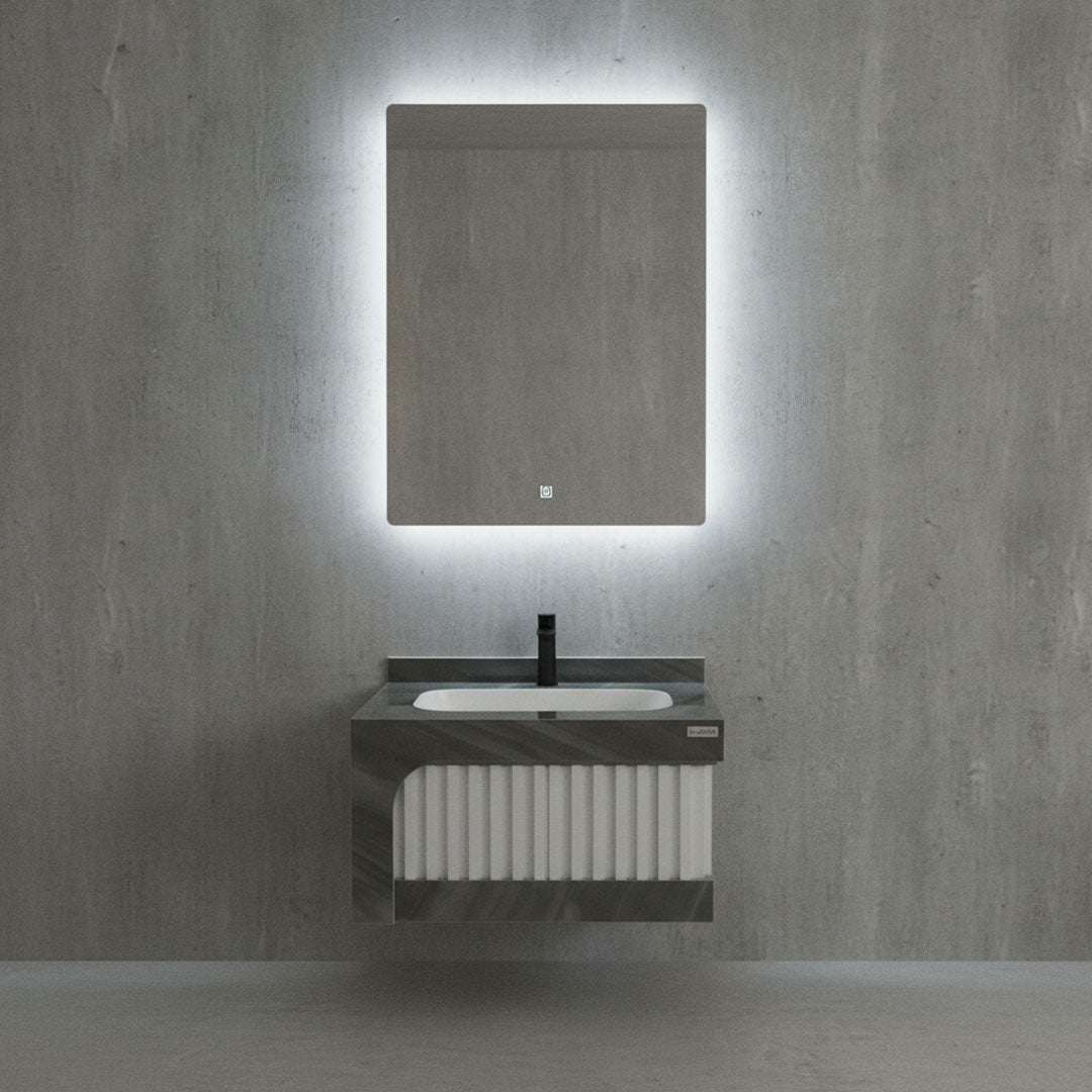 مغسلة بورسلان فلاقون 60 سم أبيض مع رمادي - حوض حمام فاخر موديل FL37