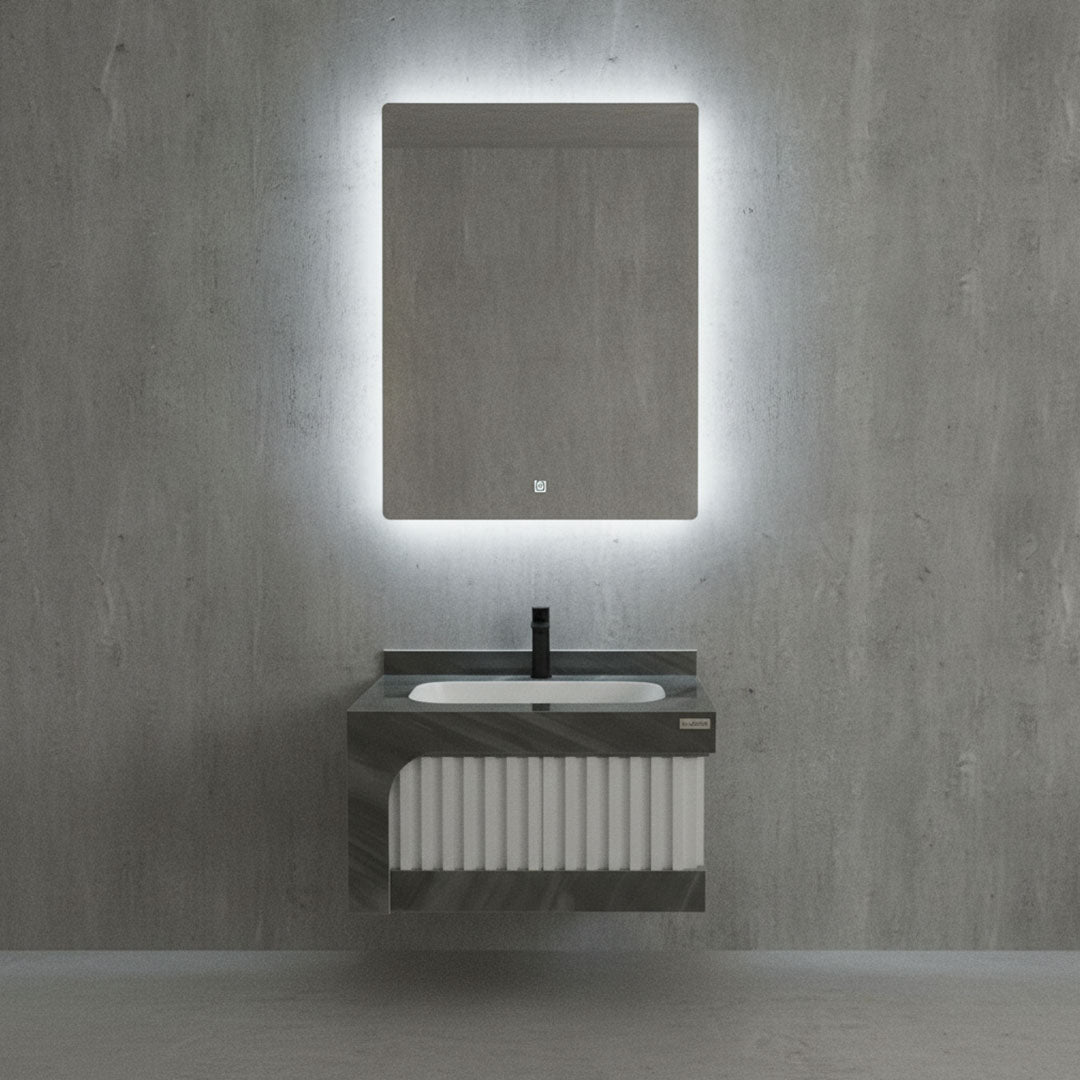 مغسلة بورسلان فلاقون 60 سم أبيض مع رمادي - حوض حمام فاخر موديل FL37