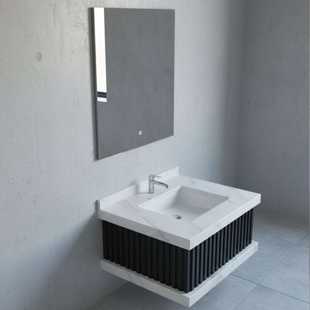 مغسلة بورسلان فلاقون 80 سم مع مرآة - حوض حمام فاخر أبيض SR-1726