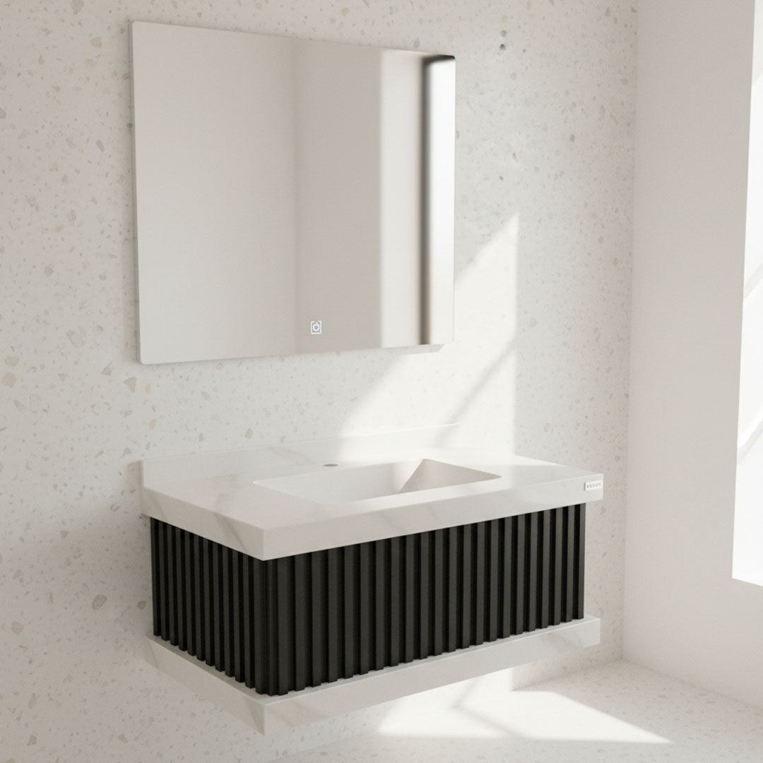 مغسلة بورسلان فلاقون 80 سم مع مرآة - حوض حمام فاخر أبيض SR-1726