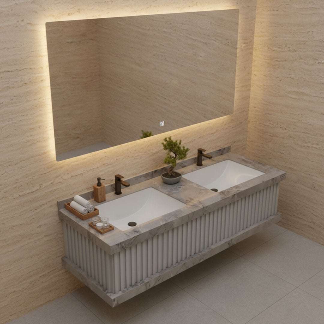 مغسلة بورسلان فلاقون 140 سم - حوض حمام فاخر رصاصي موديل SR-1728