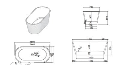 بانيو ديكور مربع أبيض فلاقون 170×80 سم