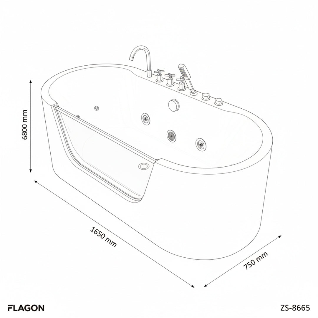 جاكوزى ابيض  FLAGON/ZS-8665/750*1650*680