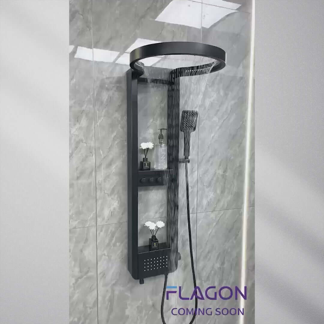 دش مخفي FLAGON مع تصميم عصري وشكل دائري، تجربة استحمام فاخرة بمزايا متقدمة.